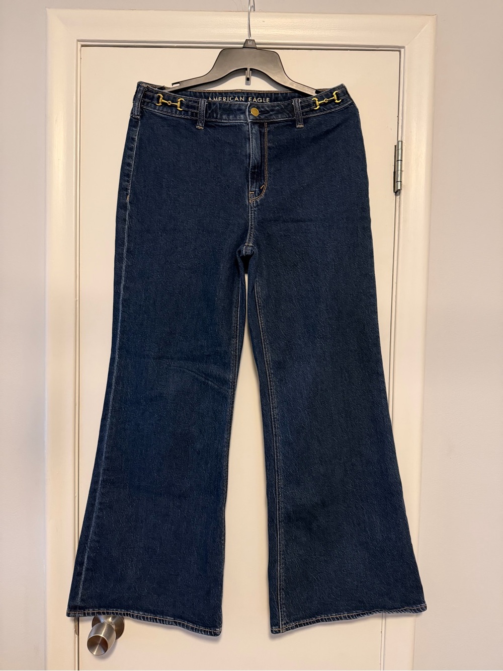 American Eagle Outfitters Navy Flare Jeans with Gold-Tone Detail